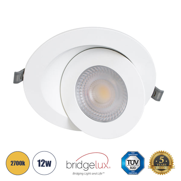 LEXIS JOINT 60989 Einbau-LED-Downlight mit beweglichem Spot, 12 W, 1140 lm, 45° AC, 220–240 V, IP44, Φ15,8 cm x H4,1 cm – rund – Weiß – Warmweiß 2700 K – Bridgelux-Chip – TÜV-zertifizierter Treiber – 5 Jahre Garantie