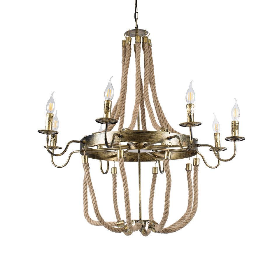 GLOBOSTAR® VICTORIAN 01405 Vintage Κρεμαστό Φωτιστικό Οροφής με Ντουί 8 x E14 AC 220-240V IP20 - Μπρούτζινο Εφέ Σκουριάς & Μπεζ - Μ87 x Π87 x Υ80cm