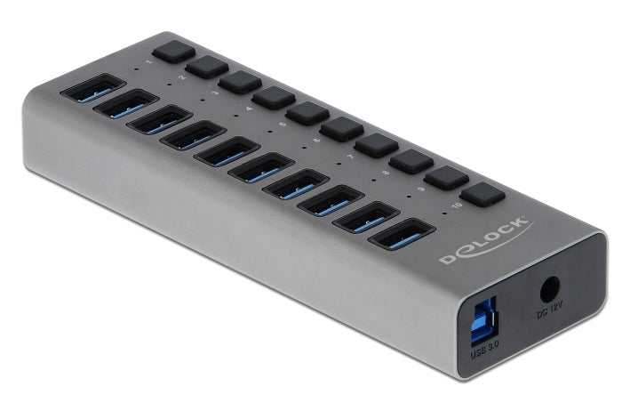 DELOCK USB hub 63670 με διακόπτες, 10x θυρών, 5Gbps, γκρι