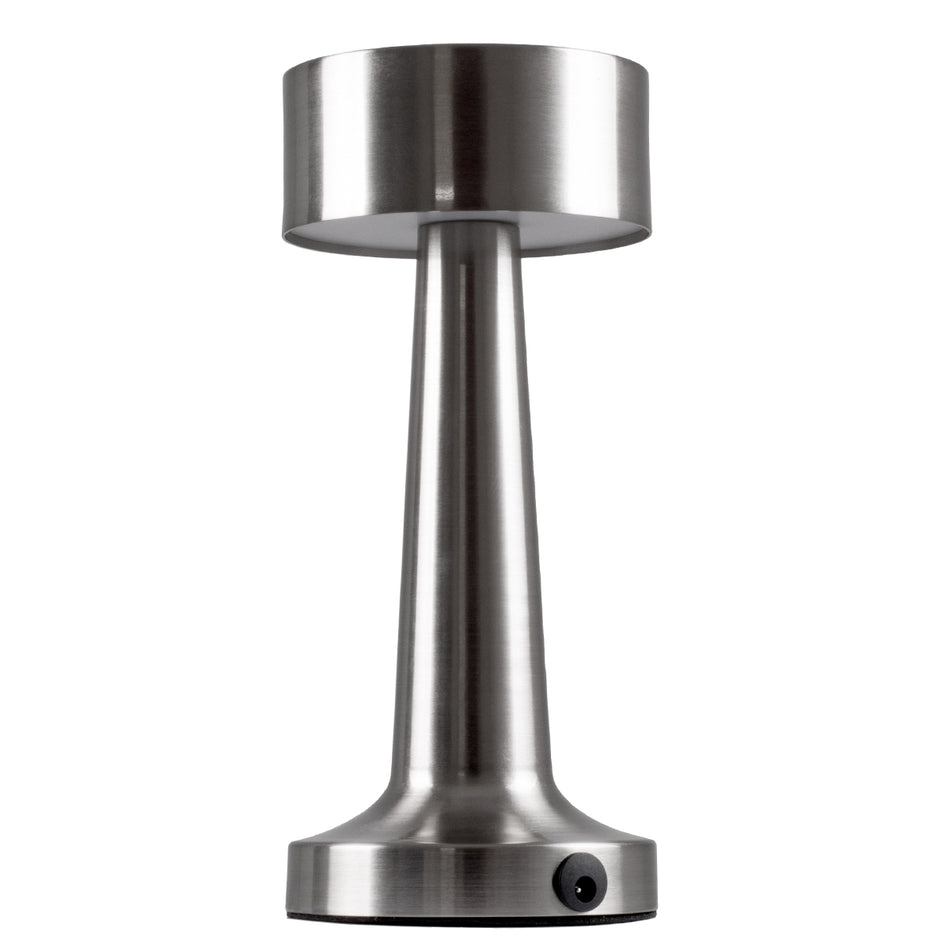 GloboStar® BELLA 76504 Επαναφορτιζόμενο Επιτραπέζιο Φωτιστικό Πορτατίφ LED 1.5W 105lm 120° DC 5V IP44 Θερμό Λευκό 2700K Dimmable Ασημί Αλουμίνιο - Μ9 x Π9 x Υ21cm - 2 Xρόνια Εγγύηση