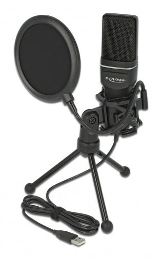DELOCK Mικρόφωνο studio με pop φίλτρο & αντιανέμιο 66331, πυκνωτικό, USB