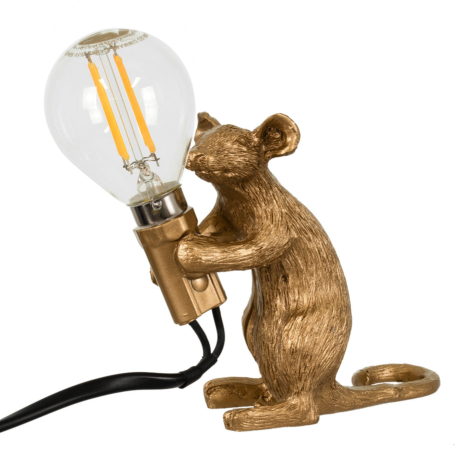 GLOBOSTAR® MOUSE 00680 Vintage Επιτραπέζιο Φωτιστικό Πορτατίφ με Ντουί 1 x E12 AC 220-240V IP20 - Χρυσό - Μ12 x Π4 x Υ10cm