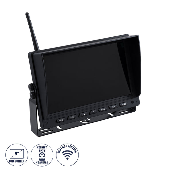 86069 9 "Ecran color WiFi pentru mașină - camion DC 12-24V - pentru conectare până la 4 camere wifi 1080p HD Vizualizare spate - Negru