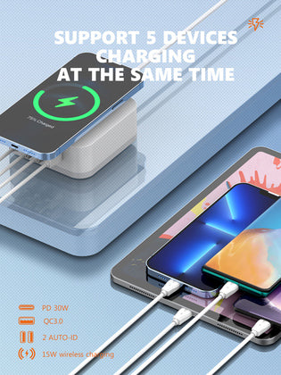 LDNIO σταθμός φόρτισης AW004, USB-C/3x USB/wireless, 32W, PD/QC, λευκός