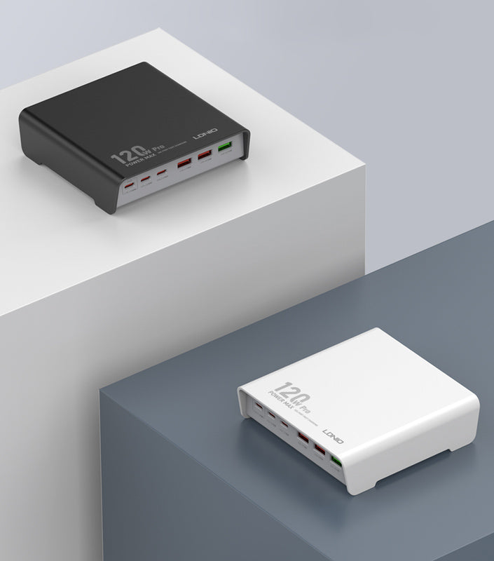 LDNIO σταθμός φόρτισης Q605, 3x USB-C & 3x USB, 120W, PD/QC, λευκός