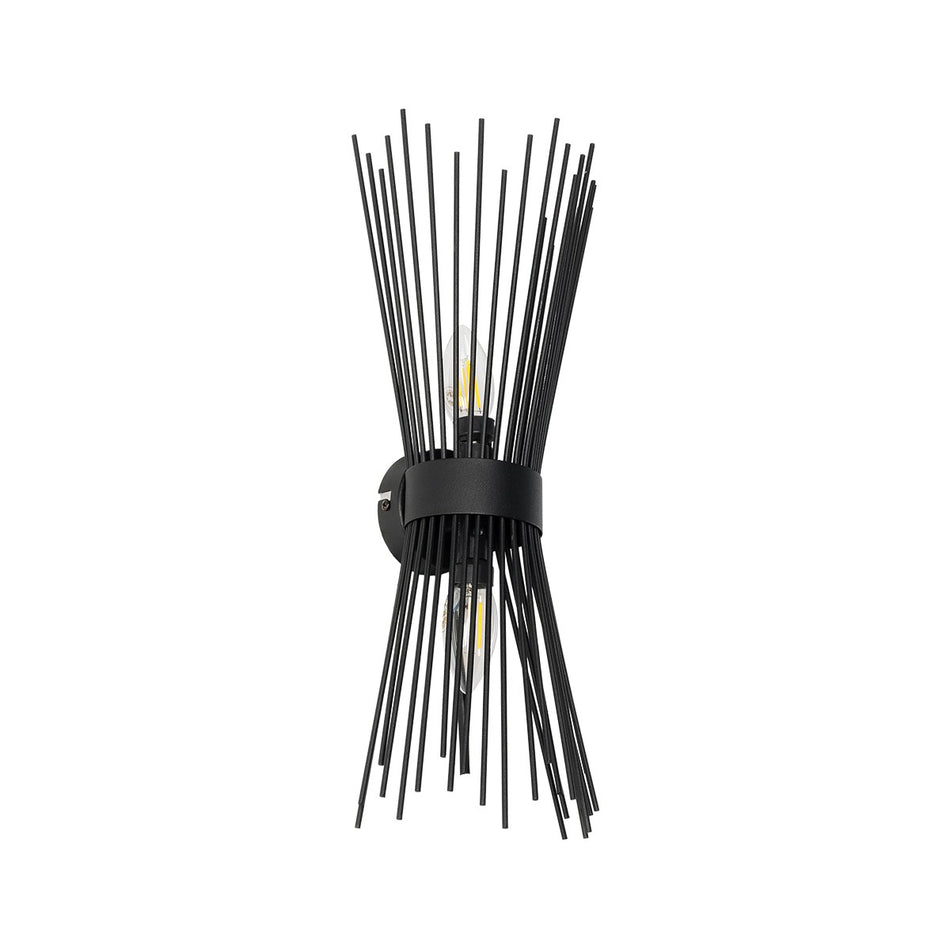 GLOBOSTAR® HORN 203-0043 Vintage Φωτιστικό Τοίχου - Απλίκα με Ντουί 2 x E14 AC 220-240V IP20 - Μαύρο - Μ14 x Π17 x Υ44.5cm