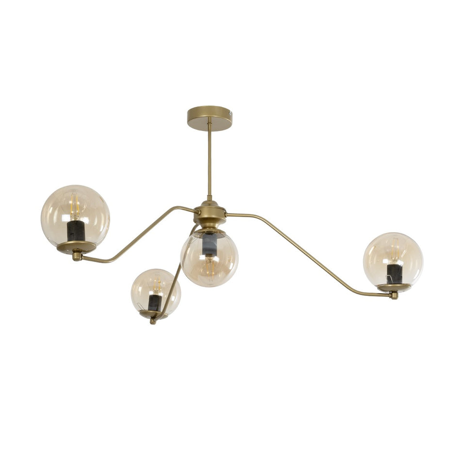 GLOBOSTAR® SUNRAY 201-0110 Vintage Φωτιστικό Οροφής με Ντουί 4 x E27 AC 220-240V IP20 - Χρυσό & Μελί - Μ100 x Π100 x Υ26cm