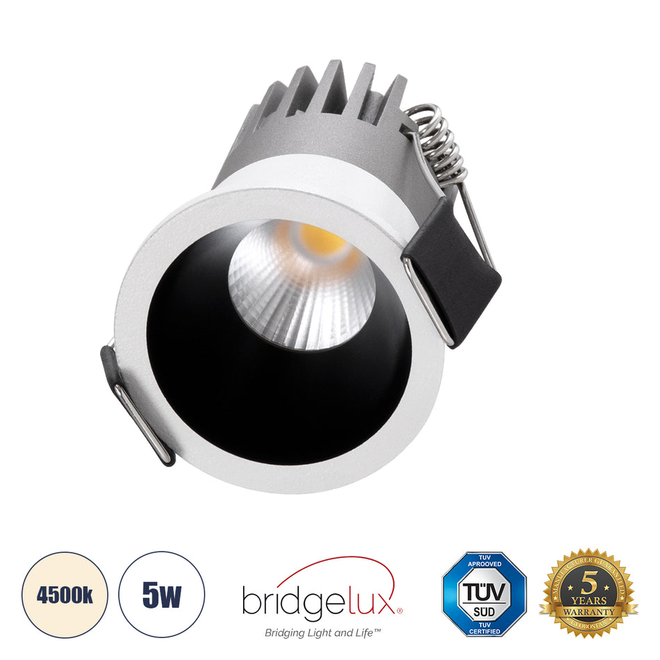 GLOBOSTAR® MICRO-S 60234 Χωνευτό Downlight Σποτ LED 5W 650lm 38° AC 220-240V IP20 Φυσικό Λευκό 4500K - Bridgelux COB Chip & TÜV SÜD Driver - Λευκό & Μαύρο Ματ - Μ4 x Π4 x Υ5.9cm / Q3.5cm - 5 Χρόνια Εγγύηση