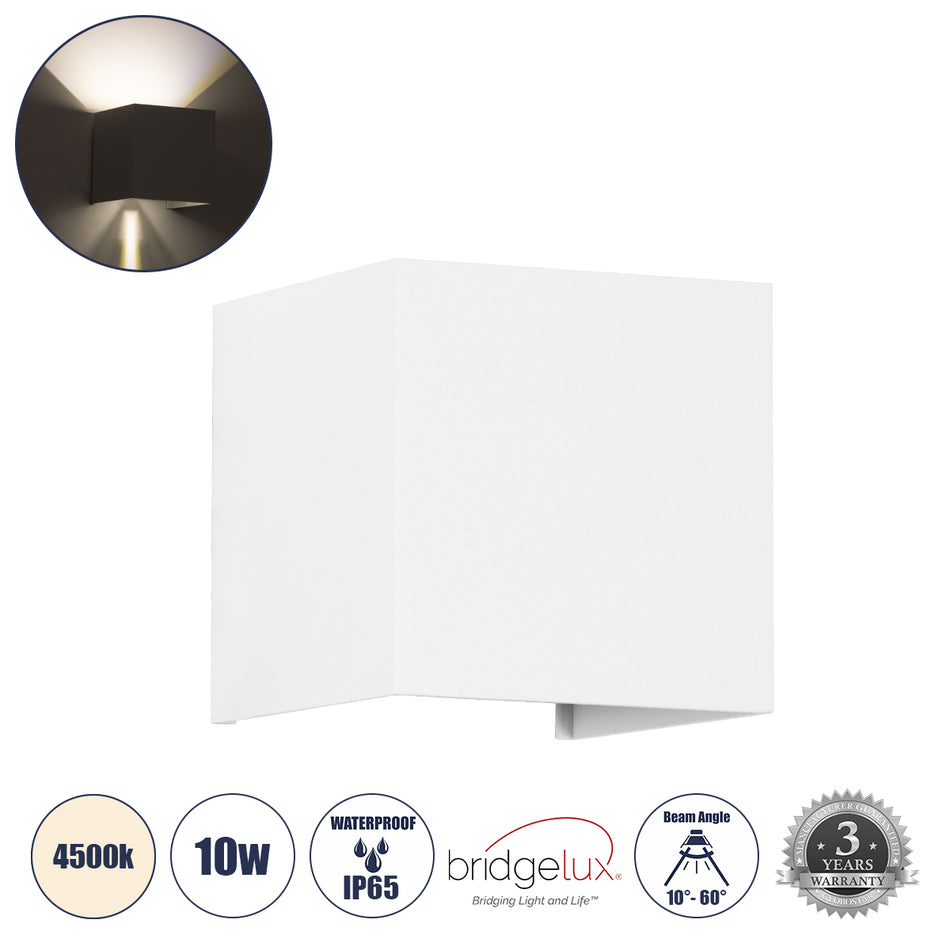 GLOBOSTAR® AXIS-S 60563 Μοντέρνο Φωτιστικό Τοίχου - Απλίκα LED 10W 1200lm 5°/60° AC 220-240V Αδιάβροχο IP65 Φυσικό Λευκό 4500K - Bridgelux COB Chip & TÜV SÜD Driver - Λευκό Ματ - Μ10 x Π10 x Υ10cm - 5 Χρόνια Εγγύηση