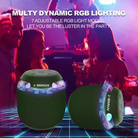 J-BRAUV Pro - Mini Bluetooth Speaker: 7 Color Changing Lights | 16W Stereo Sound, IP66 Waterproof, TWS Pairing | 15H Portable