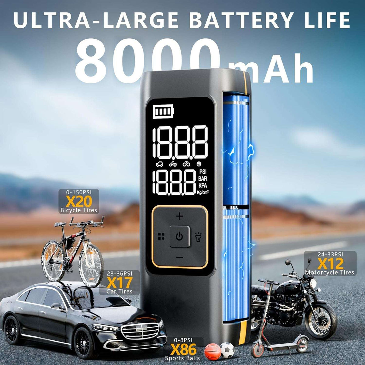 TCCBAC HK580(CC238) - 8000mAh Φορητός Εκκινητής Μπαταρίας Αυτοκινήτου 1000A με Power Bank  / USB / Τρόμπα / Φακό 12V