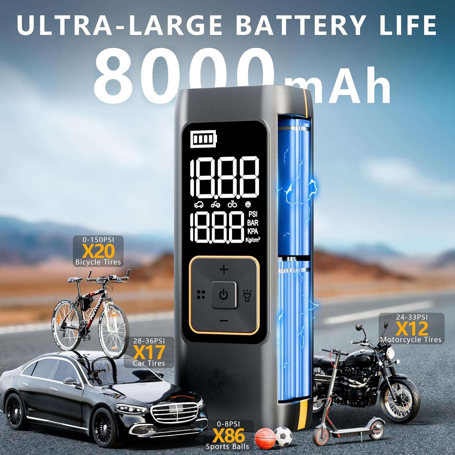 TCCBAC HK580(CC238) - 8000mAh Φορητός Εκκινητής Μπαταρίας Αυτοκινήτου 1000A με Power Bank  / USB / Τρόμπα / Φακό 12V