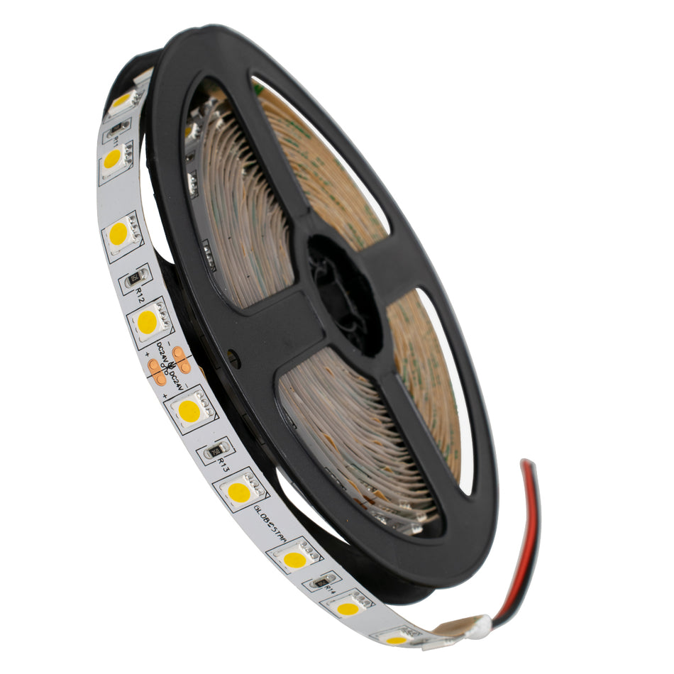 GLOBOSTAR® LUMAR 70222 Ταινία LED 14.4W/m 1296lm/m 120° DC 24V IP20 60 x SMD5050 Chip/m Θερμό Λευκό 2700K Dimmable - Sanan SMD Chip - Μ500 x Π1 x Υ0.2cm - Ρολό 5 Μέτρων - 5 Χρόνια Εγγύηση