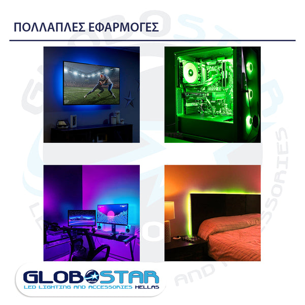 70406 Σετ Ταινία TV Kit LED RGB SMD 5050 2m (4x50CM) 14.4W/2m 60LED/2m 1454lm/2m 120° USB DC 5V Οπίσθιου Κρυφού Φωτισμού για Τηλεόραση με Ασύρματο Τηλεχειριστήριο Αδιάβροχο IP65 RGB