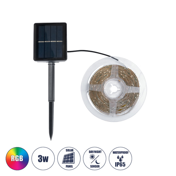 SOLAR LEDSTRIP Autonomes Solar-Set LED-Streifen 3m 3W/3m 90LED 2835 SMD 30lm/m 120° mit integrierten Betriebsprogrammen - Wasserdicht IP65