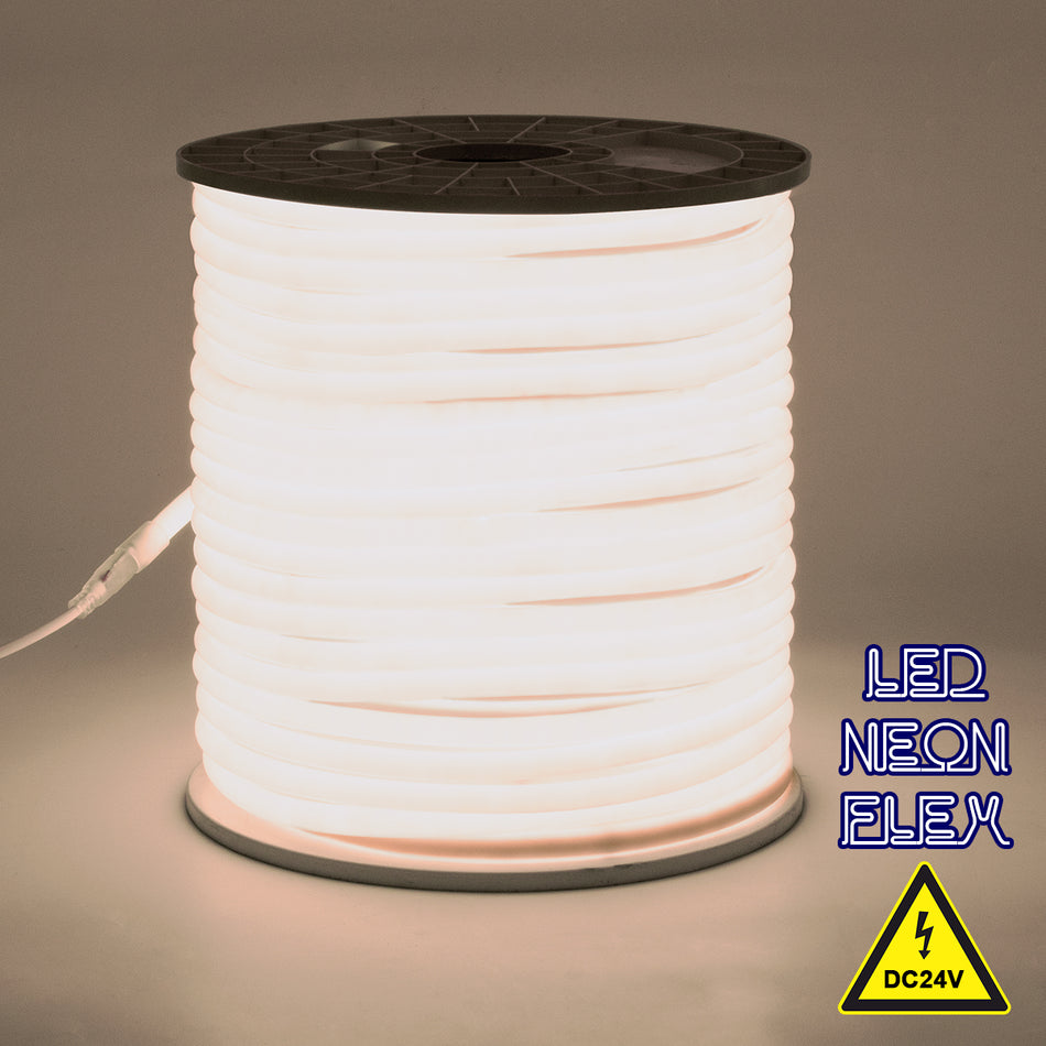 GLOBOSTAR® NEOTUBE 70581 Ταινία Neon Flex LED 12W/m 960lm/m 360° DC 24V Αδιάβροχο IP65 120 x SMD2835 Chip/m Φυσικό Λευκό 4500K Dimmable - Sanan SMD Chip - Μ100 x Π1.3 x Υ1.3cm - 3 Χρόνια Εγγύηση