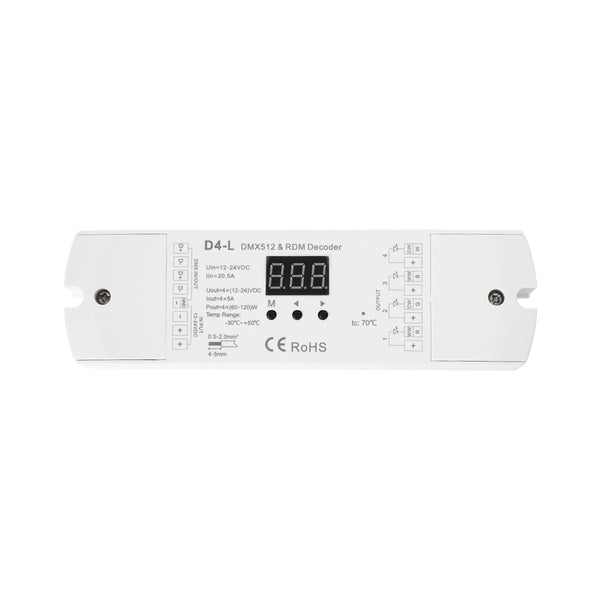 70668 D4-L SKYDANCE DC DMX & RDM Dimmer High Speed Controller / Decoder 4 Καναλιών DC 12-24V 4 x 5A 120W - Max 20.5A 480W - IP20 Μ17 x Π5 x Υ2.5cm - 5 Years Warranty