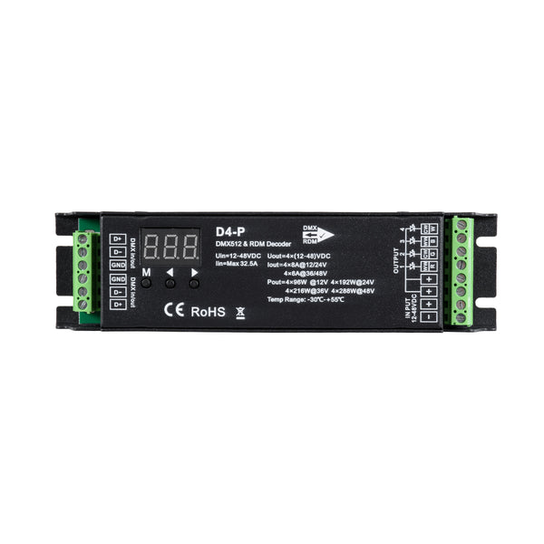 70669 D4-P SKYDANCE DC DMX & RDM Dimmer High Speed Controller / Decoder 4 Καναλιών DC 12-48V 4 x 8A 384W - Max 32.5A 1152W - IP20 Μ17.5 x Π4.5 x Υ2.8cm - 5 Years Warranty