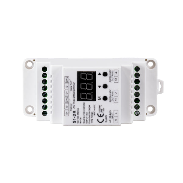 70670 S1-DR SKYDANCE AC Triac DMX Dimmer Din Rail Ράγας 2 Καναλιών AC 100-240V 2 x 1.5A 360W - Max 3A 720W - IP20 DMX512 Μ11.5 x Π5 x Υ6.5cm - 5 Years Warranty