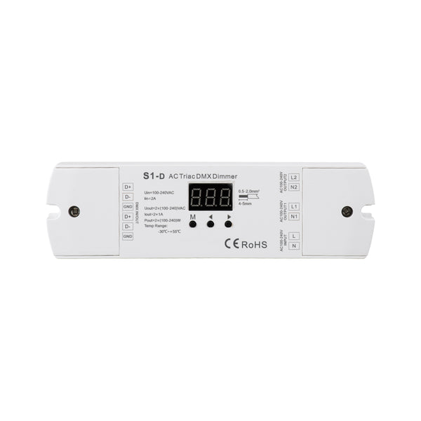 70671 S1-D SKYDANCE AC Triac DMX Dimmer 2 Καναλιών AC 100-240V 2 x 1A 240W - Max 2A 480W - IP20 Μ16.7 x Π5 x Υ2.4cm - 5 Years Warranty