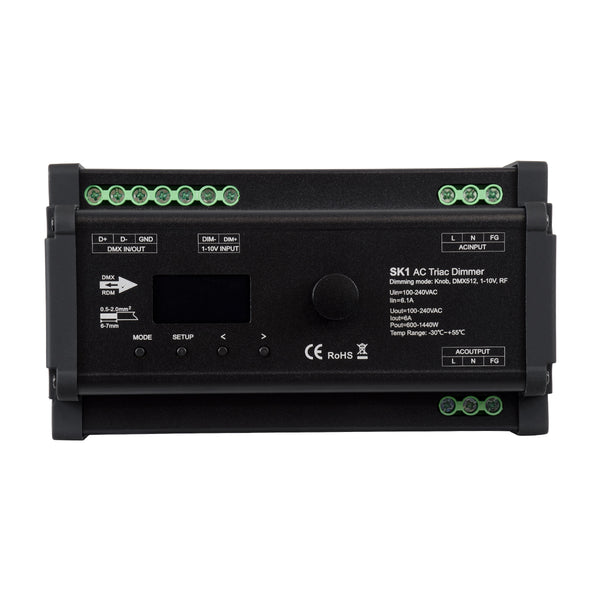 70674 SK1 SKYDANCE AC Triac DMX Dimmer Din Rail Ράγας 1 Καναλιού AC 100-240V 1 x 6A 1440W - Max 6A 1440W - IP20 DMX512 Μ16.8 x Π9.3 x Υ8cm - 5 Years Warranty