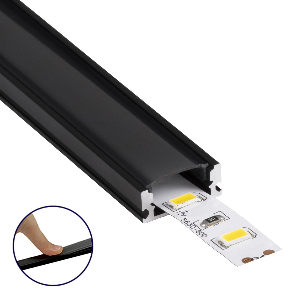 GLOBOSTAR® ALP-LINEAR SURFABO 70806-1M Επιφανειακό Προφίλ Αλουμινίου με Μαύρο Φιμέ Πατητό Κάλυμμα για Ταινίες LED IP20 - Μαύρο & Λευκό - Μ100 x Π1.6 x Υ0.7cm