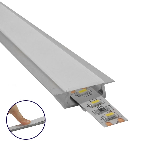 GLOBOSTAR® ALP-LINEAR RECCA 70807-1M Χωνευτό Προφίλ Αλουμινίου με Λευκό Γαλακτερό Πατητό Κάλυμμα για Ταινίες LED IP20 - Ασημί & Λευκό - Μ100 x Π2.2 x Υ0.7cm