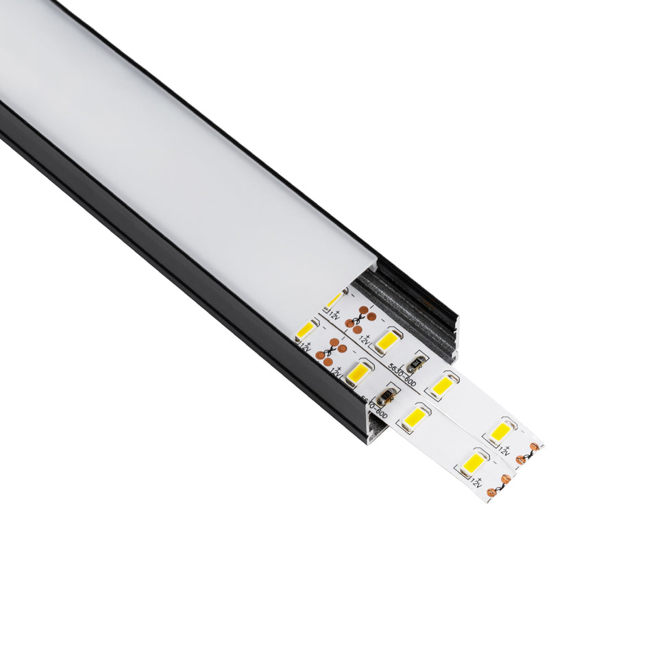 GLOBOSTAR® ALP-LINEAR VEXTA 70825-1M Επιφανειακό Προφίλ Αλουμινίου με Λευκό Γαλακτερό Πατητό Κάλυμμα για Ταινίες LED IP20 - Μαύρο & Λευκό - Μ100 x Π3 x Υ2cm