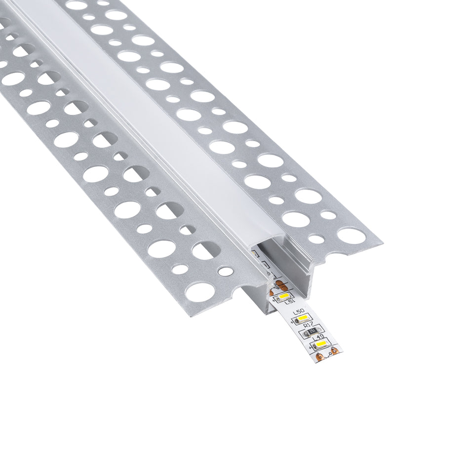 GLOBOSTAR® ALP-PLASTERIN GYPSO 70838-3M Χωνευτό Προφίλ Αλουμινίου Ειδικό για Γυψοσανίδα με Λευκό Γαλακτερό Πατητό Κάλυμμα για Ταινίες LED IP20 - Ασημί & Λευκό - Μ300 x Π5.6 x Υ1.3cm - Πακέτο 5 Τεμαχίων