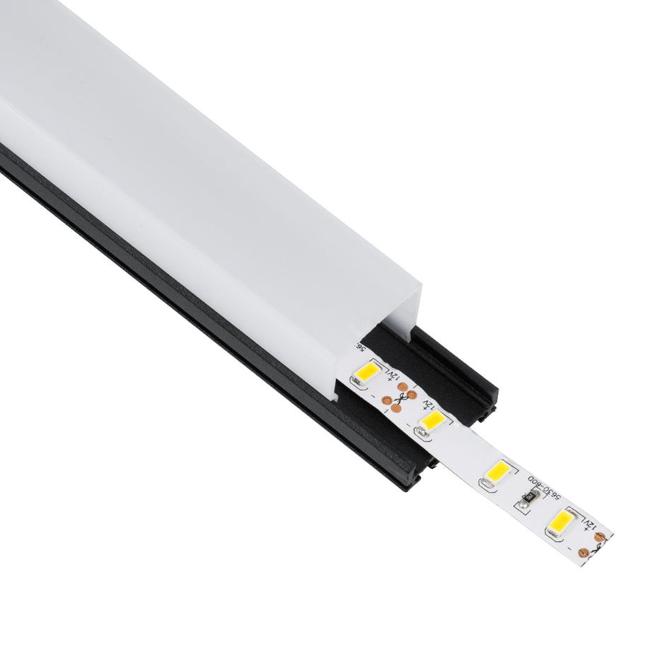 GLOBOSTAR® ALP-LINEAR GLOA 70849-3M Επιφανειακό & Κρεμαστό Προφίλ Αλουμινίου με Λευκό Γαλακτερό Πατητό Κάλυμμα για Ταινίες LED IP20 - Μαύρο & Λευκό - Μ300 x Π2.6 x Υ2.3cm - Πακέτο 5 Τεμαχίων