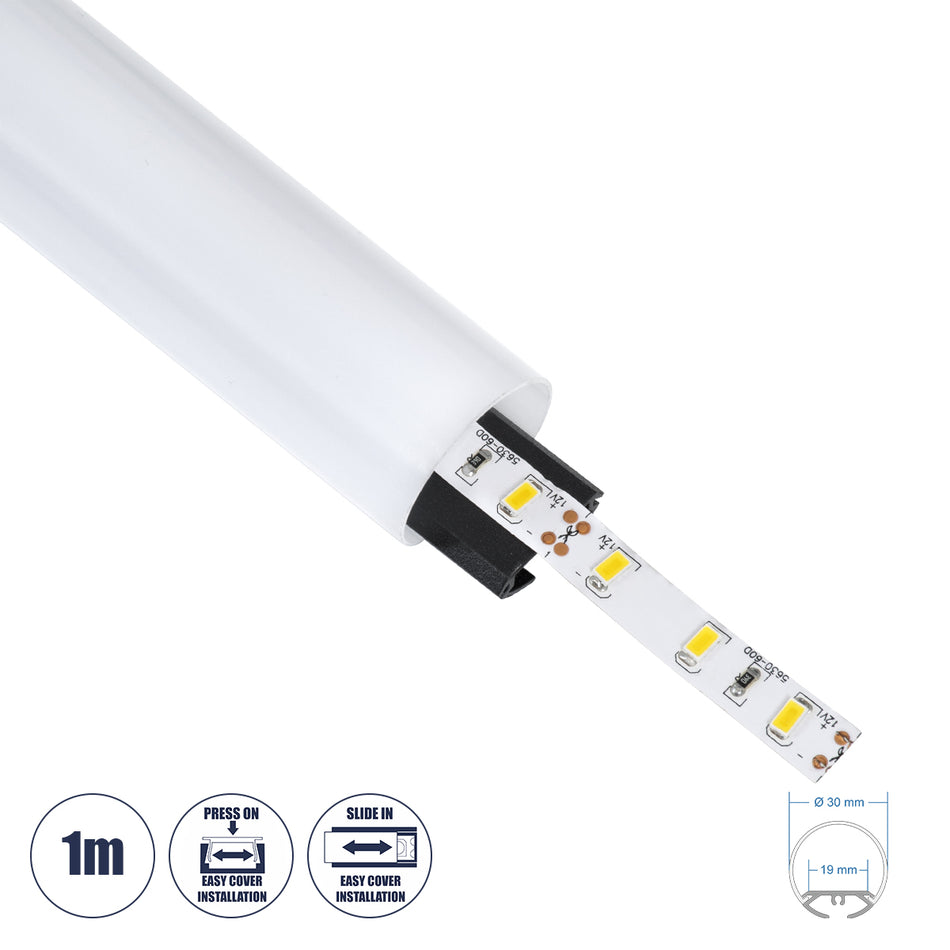 ALP-ROUND TUBIT 70854-1M Επιφανειακό & Κρεμαστό Προφίλ Αλουμινίου με Λευκό Γαλακτερό Πατητό Κάλυμμα για Ταινίες LED IP20 - Μαύρο & Λευκό - Μ100 x Π3 x Υ3cm