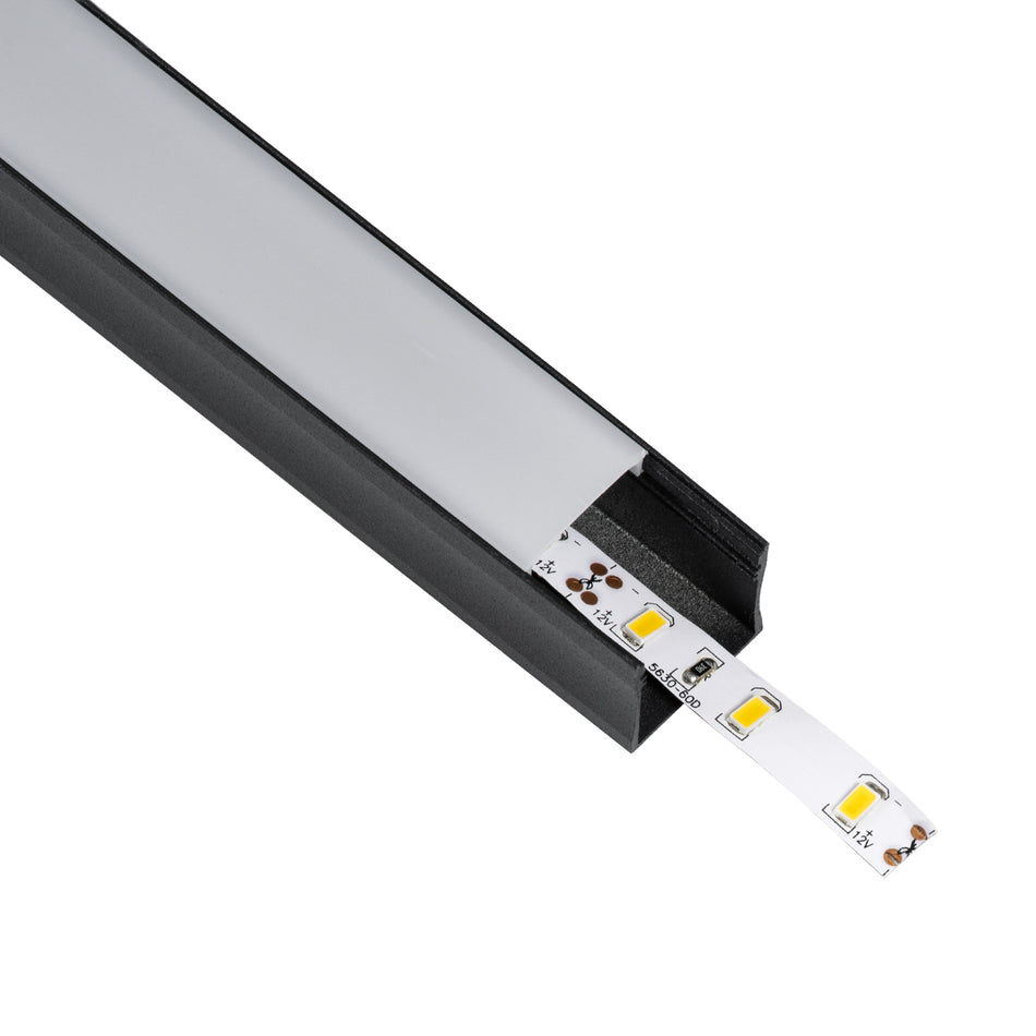 GLOBOSTAR® ALP-LINEAR LIGHTLINE 70869-3M Επιφανειακό Προφίλ Αλουμινίου με Λευκό Γαλακτερό Πατητό Κάλυμμα για Ταινίες LED IP20 - Μαύρο & Λευκό - Μ300 x Π2.3 x Υ2cm - Πακέτο 5 Τεμαχίων
