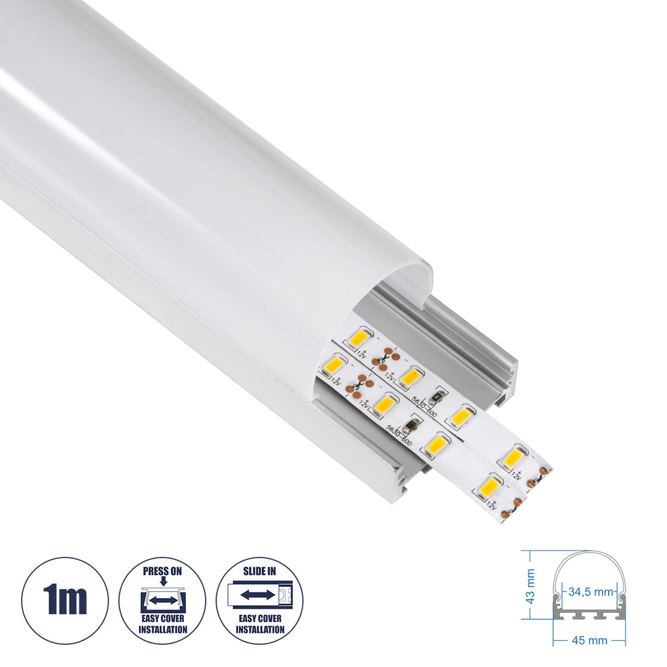 GloboStar® SURFACEPENDANT-PROFILE 70870-1M Προφίλ Αλουμινίου - Βάση & Ψύκτρα Ταινίας LED με Λευκό Γαλακτερό Κάλυμμα - Επιφανειακή & Κρεμαστή Χρήση - Πατητό Κάλυμμα - Ασημί - 1 Μέτρα - Μ100 x Π4.5 x Υ4.2cm