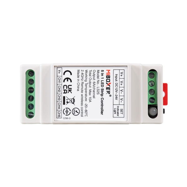 71415 LS2S Mi-BOXER DC WiFi & RF 2.4Ghz Dimmer High Speed Controller 5 Καναλιών DC 12-24V 5 x 6A 144W - Max 10A 240W - IP20 RGBW+WW - Din Rail Ράγας - Μ9 x Π3.4 x Υ6cm - 5 Years Warranty