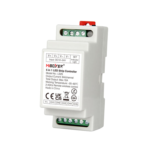 71415 LS2S Mi-BOXER DC WiFi & RF 2.4Ghz Dimmer High Speed Controller 5 Καναλιών DC 12-24V 5 x 6A 144W - Max 10A 240W - IP20 RGBW+WW - Din Rail Ράγας - Μ9 x Π3.4 x Υ6cm - 5 Years Warranty