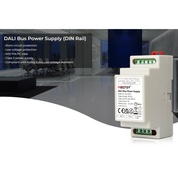 71420 DL-POW1 Mi-BOXER DC DALI BUS Power Supply Τροφοδοτικό SELV AC 100-240V σε DC 16V 2 Καναλιών DC 16V 2 x 125mA 2W - Max 250mA 4W - IP20 - Din Rail Ράγας - Μ9 x Π3.4 x Υ6cm - 5 Years Warranty