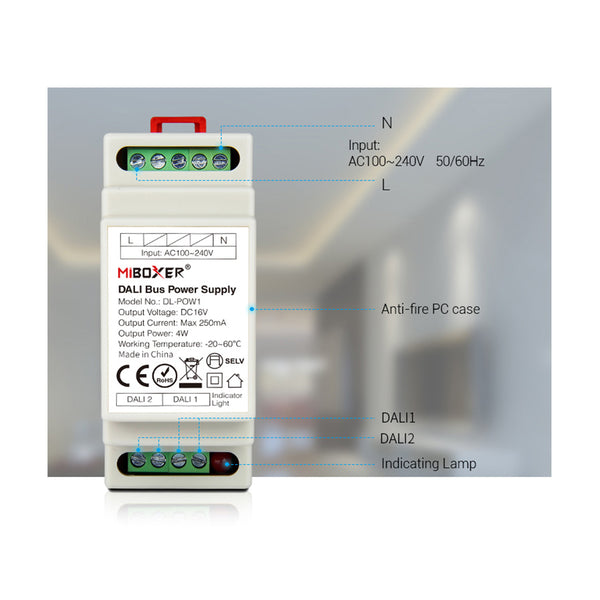 71420 DL-POW1 Mi-BOXER DC DALI BUS Power Supply Τροφοδοτικό SELV AC 100-240V σε DC 16V 2 Καναλιών DC 16V 2 x 125mA 2W - Max 250mA 4W - IP20 - Din Rail Ράγας - Μ9 x Π3.4 x Υ6cm - 5 Years Warranty