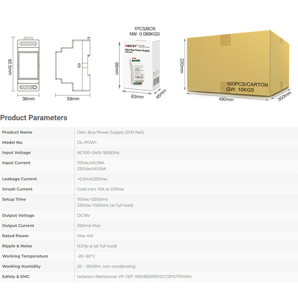 71420 DL-POW1 Mi-BOXER DC DALI BUS Power Supply Τροφοδοτικό SELV AC 100-240V σε DC 16V 2 Καναλιών DC 16V 2 x 125mA 2W - Max 250mA 4W - IP20 - Din Rail Ράγας - Μ9 x Π3.4 x Υ6cm - 5 Years Warranty