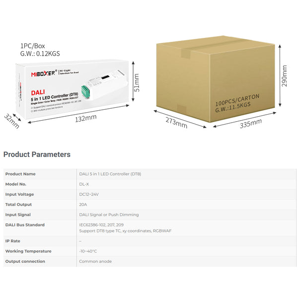 71423 DL-X Mi-BOXER DC DALI & Push Dimming 5 in 1 High Speed Controller / Dimmer 5 Καναλιών DC 12-24V 5 x 6A 144W - Max 20A 480W - IP20 RGBW+WW Μ13 x Π5 x Υ2.5cm - 5 Years Warranty