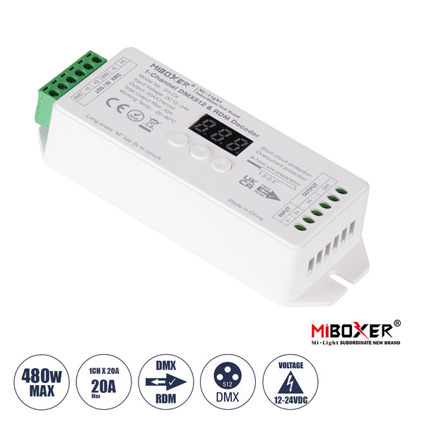 71424 D1-CX Mi-BOXER DC DMX & RDM Dimmer High Speed Controller / Decoder 1 Καναλιού DC 12-24V 1 x 20A 480W - Max 20A 480W - IP20 Μ13 x Π5 x Υ2.5cm - 5 Years Warranty