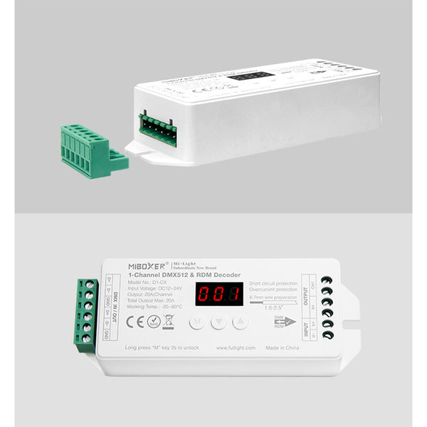 71424 D1-CX Mi-BOXER DC DMX & RDM Dimmer High Speed Controller / Decoder 1 Καναλιού DC 12-24V 1 x 20A 480W - Max 20A 480W - IP20 Μ13 x Π5 x Υ2.5cm - 5 Years Warranty