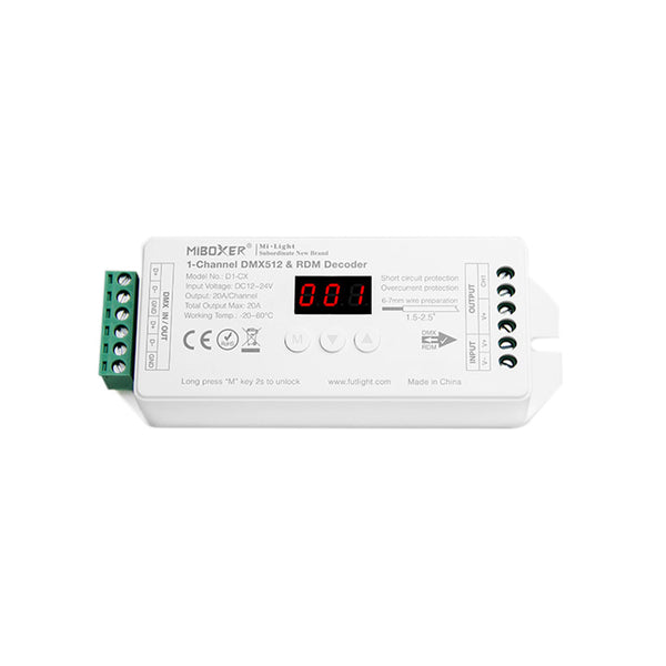 71424 D1-CX Mi-BOXER DC DMX & RDM Dimmer High Speed Controller / Decoder 1 Καναλιού DC 12-24V 1 x 20A 480W - Max 20A 480W - IP20 Μ13 x Π5 x Υ2.5cm - 5 Years Warranty