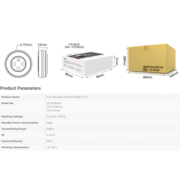 71434 S2-B Mi-Light Ασύρματο Χειριστήριο Αφής RF 2.4Ghz για όλα τα RGBW+WW Mi-BOXER Controller DC 3V 2 x AAA - IP20 Μαύρο Φ7 x Υ2.5cm - 5 Years Warranty