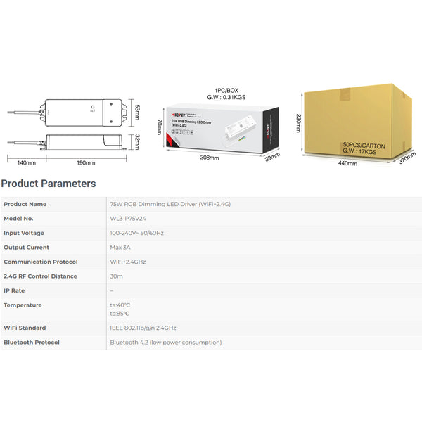 71439 WL3-P75V24 Mi-BOXER DC Smart Wifi & RF 2.4Ghz & Push Dimming Power Supply Τροφοδοτικό SELV & Controller / Dimmer All in One 3 Καναλιών AC100-240V σε DC 24V 3 x 0.6A 14.4W - Max 3A 75W - IP20 RGB Μ19 x Π5.5 x Υ3.2cm - 5 Years Warranty