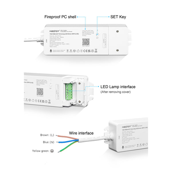 71441 WL5-P75V24 Mi-BOXER DC Smart Wifi & RF 2.4Ghz Power Supply Τροφοδοτικό SELV & Controller / Dimmer All in One 5 Καναλιών AC100-240V σε DC 24V 5 x 0.6A 14.4W - Max 3A 75W - IP20 RGBW+WW Μ19 x Π5.5 x Υ3.2cm - 5 Years Warranty