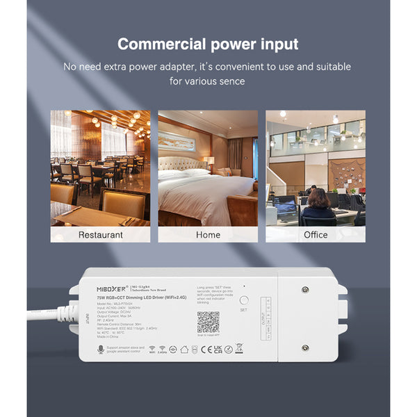 71441 WL5-P75V24 Mi-BOXER DC Smart Wifi & RF 2.4Ghz Power Supply Τροφοδοτικό SELV & Controller / Dimmer All in One 5 Καναλιών AC100-240V σε DC 24V 5 x 0.6A 14.4W - Max 3A 75W - IP20 RGBW+WW Μ19 x Π5.5 x Υ3.2cm - 5 Years Warranty