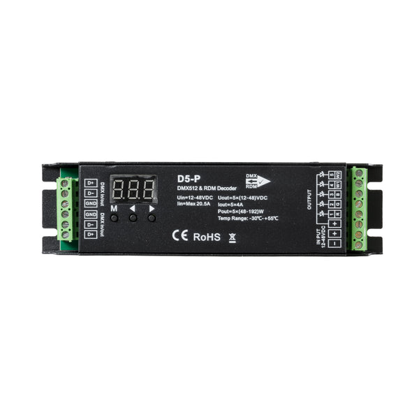 71445 D5-P SKYDANCE DC DMX & RDM Dimmer High Speed Controller / Decoder 5 Καναλιών DC 12-48V 5 x 4A 192W - Max 20.5A 960W - IP20 Μ17.5 x Π4.5 x Υ3.5cm - 5 Years Warranty