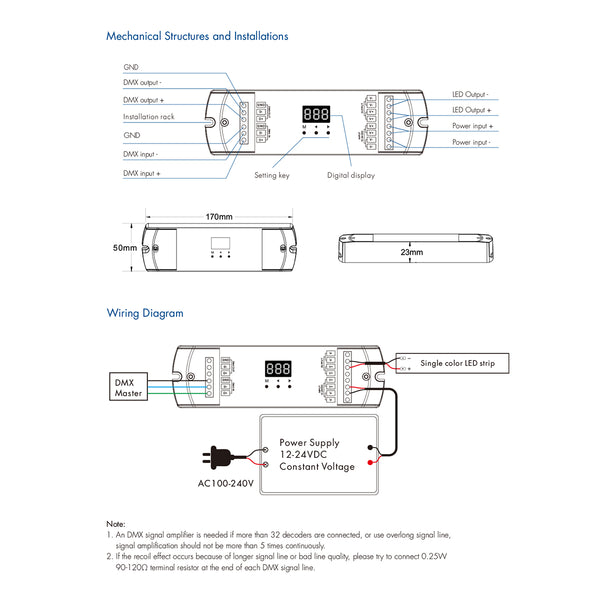 71446 D1-L SKYDANCE DC DMX & RDM Dimmer High Speed Controller / Decoder 1 Καναλιού DC 12-24V 1 x 15.5A 360W - Max 15.5A 360W - IP20 Μ17 x Π5 x Υ2.5cm - 5 Years Warranty