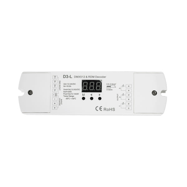 71447 D3-L SKYDANCE DC DMX & RDM Dimmer High Speed Controller / Decoder 3 Καναλιών DC 12-24V 3 x 6A 144W - Max 18.5A 432W - IP20 Μ17 x Π5 x Υ2.5cm - 5 Years Warranty