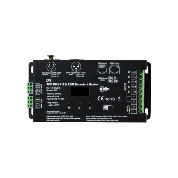 71448 D5 SKYDANCE DC DMX & RDM Dimmer High Speed Controller / Decoder 5 Καναλιών DC 12-24V 5 x 6A 144W - Max 30A 864W - IP20 Μ17 x Π8 x Υ4cm - 5 Years Warranty